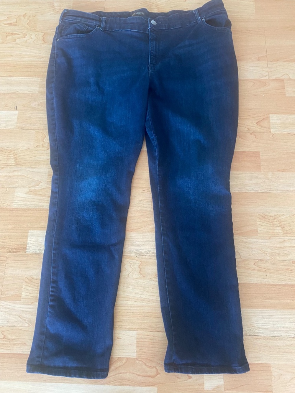Share Lee Plus Women 26W Long Relaxed Fit Straight Leg Mid Rise Dark Wash Jeans